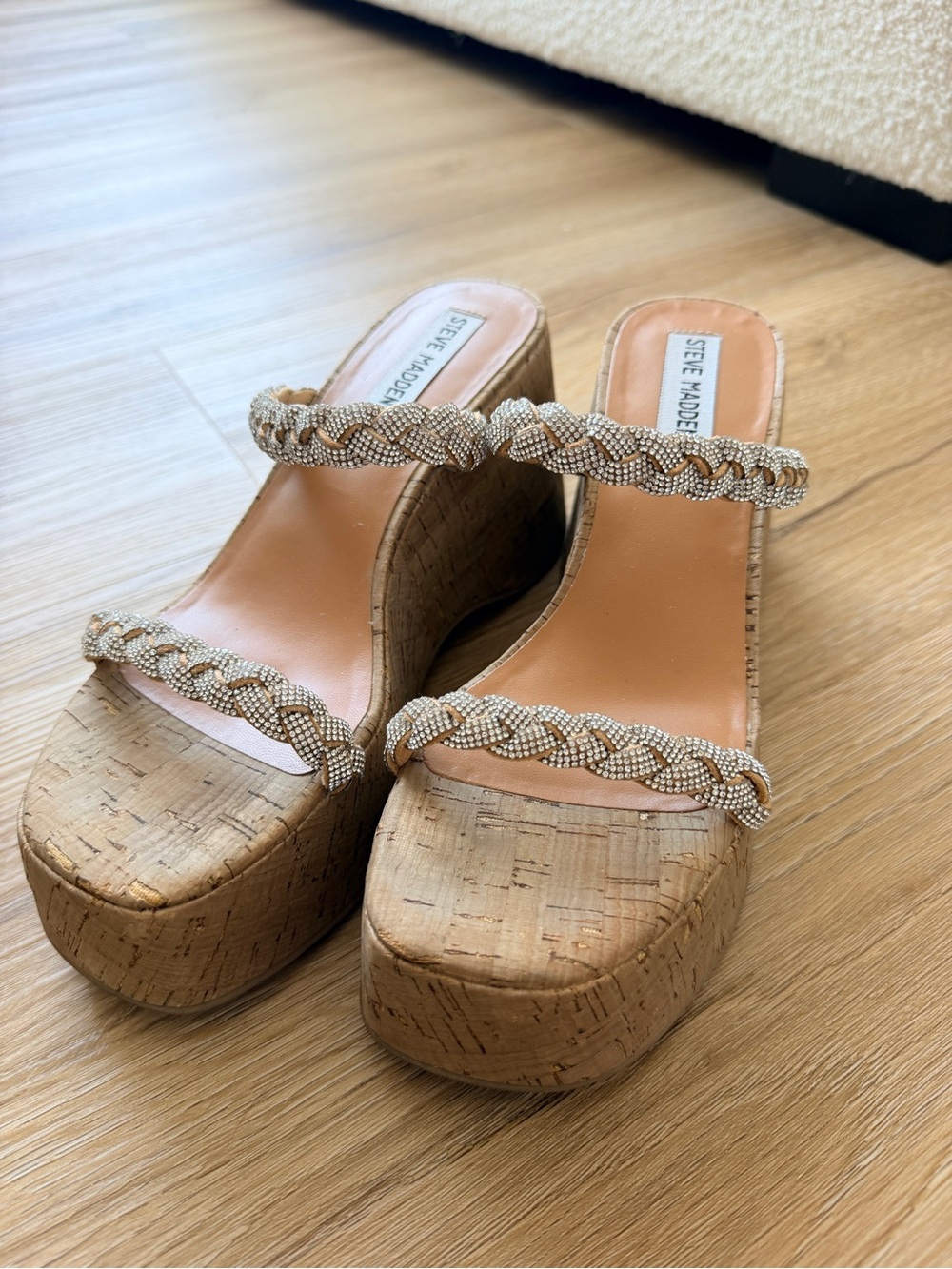 Steve Madden Danya - Cork Platform Wedge Sandals with Beaded Braided Straps